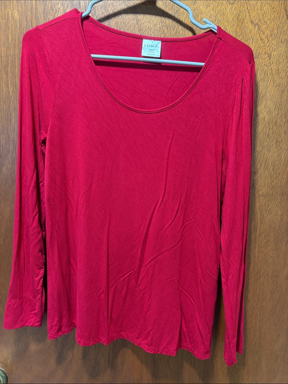 Soma Long-Sleeve Scoop Neck Top - Red